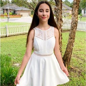 Girl White Dress with Pockets